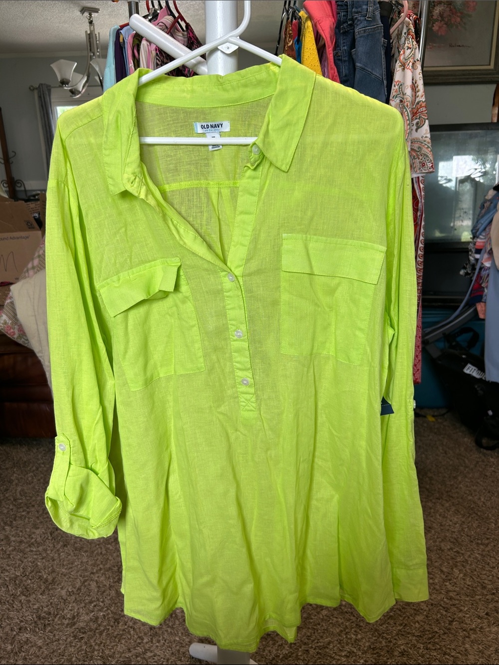 Old Navy Neon Lime Long-Sleeve Button Popover Tunic Size XXL
